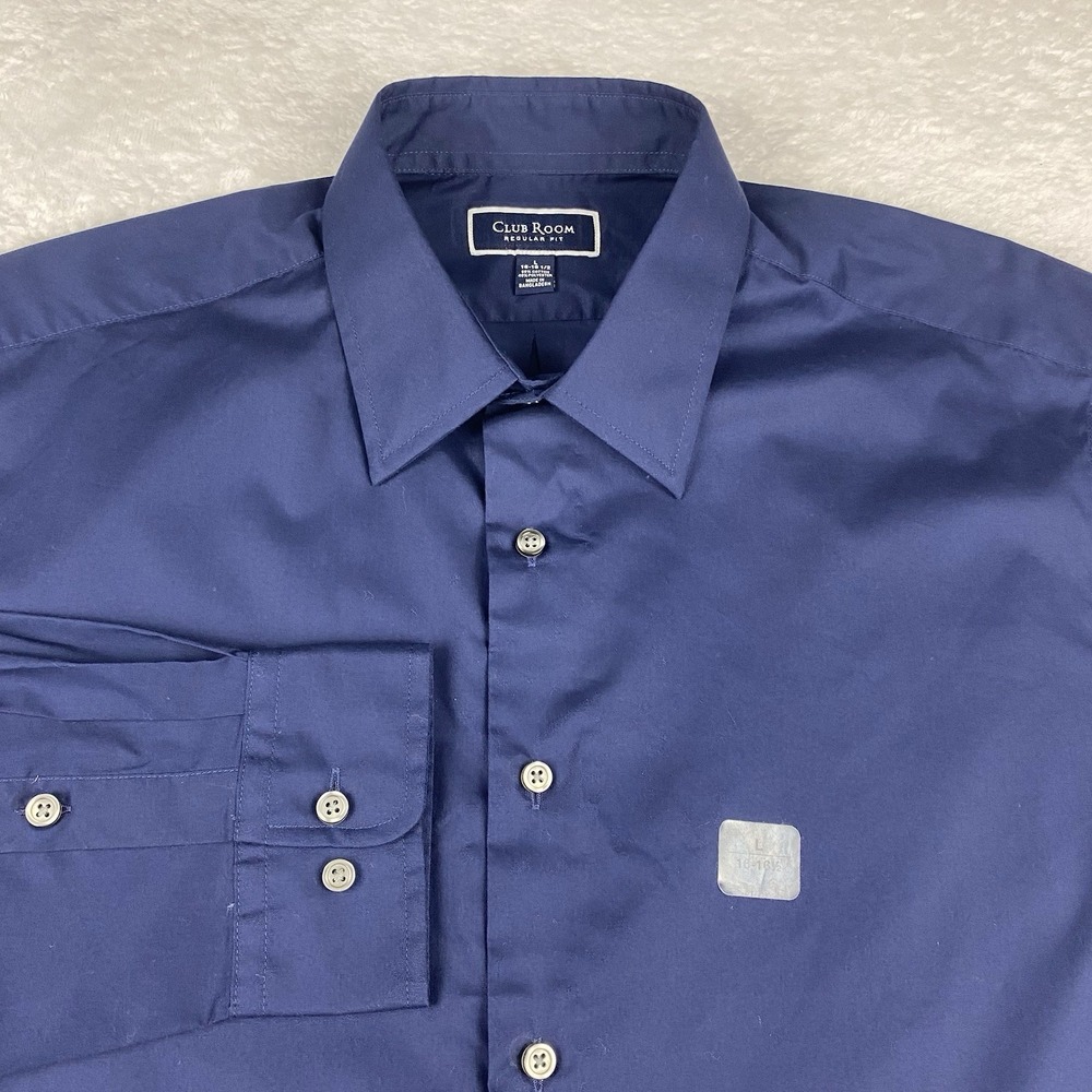 CLUB ROOM Shirt Mens Large (16-16.5) Midnight Blue Regular Fit NWT!